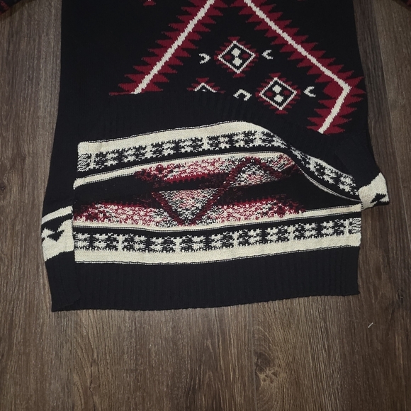Lauren Ralph Lauren Petite PS Black Red Aztec Geometric Cotton Tunic Sweater - Picture 7 of 12